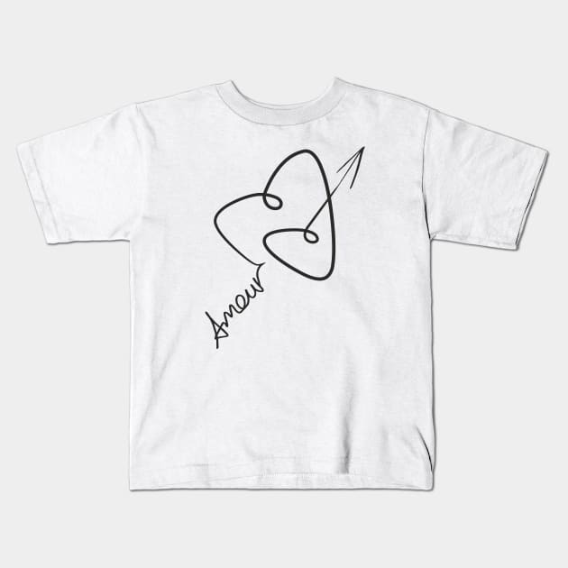 Heart-shaped curved Cupid's arrow. Amour. Kids T-Shirt by aceofspace